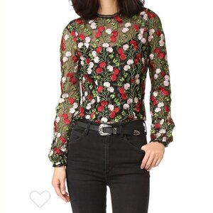 $495 Alexis Black Sheer Multi Floral Aida Embroidered Blouse Top size Medium